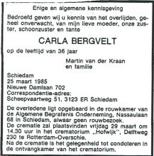 1985 Overlijden Carla Bergvelt [1948 - 1985]